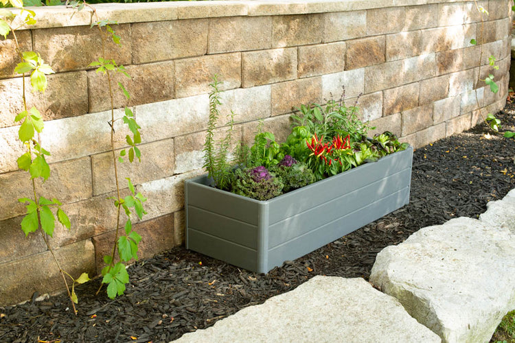 Terrace Garden Bed 16.5" x 44.5" x 11.5"– Fabric Bottom, Slate Gray