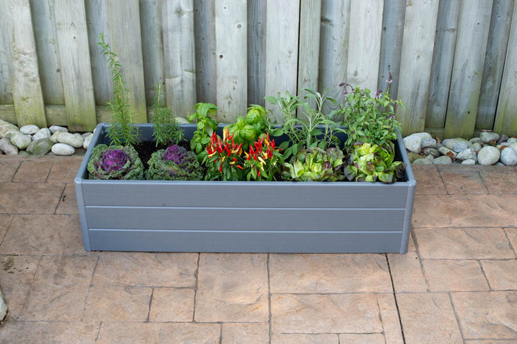 Terrace Garden Bed 16.5" x 44.5" x 11.5"– Fabric Bottom, Slate Gray