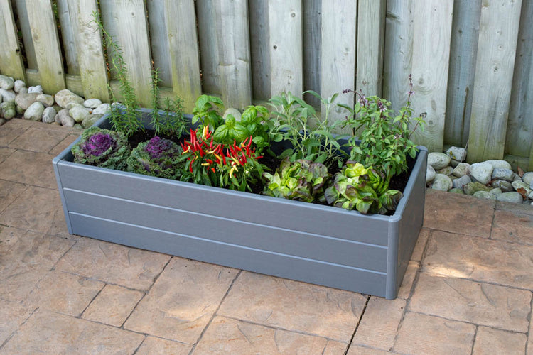 Terrace Garden Bed 16.5" x 44.5" x 11.5"– Fabric Bottom, Slate Gray