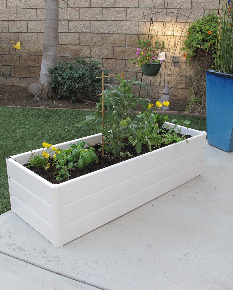 Terrace Garden Bed 16.5" x 44.5" x11.5" –Fabric Bottom, White